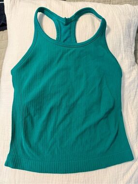 Ribbed Racerback Longline Sports Bra Tank Top in Teal